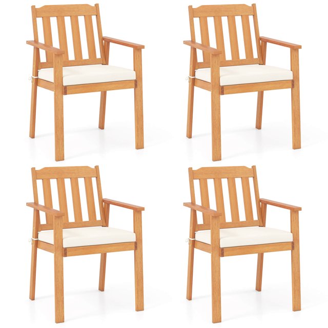Costway 4 PCS Patio Dining Chairs with Removable Padded Cushion Armrests Slatted Backrest