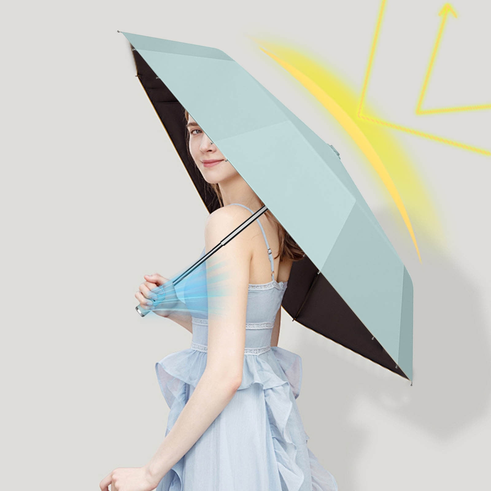 Outdoor Umbrella, Umbrellas For Rain Protection Sun Umbrella With Fan Umbrella 3-in-1 Fan And Nebulizer Umbrella Ultraviolets Folding Automatic Rechargeable Umbrella Portable Travel Fishing Golf