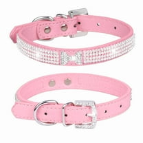 Tanglewen Bling Dog Collars for Small Dogs,Rhinestone Pet Collars,Pink Diamond Puppy Collar for Small Medium Large Female Dogs Girl Cats-Pink-L