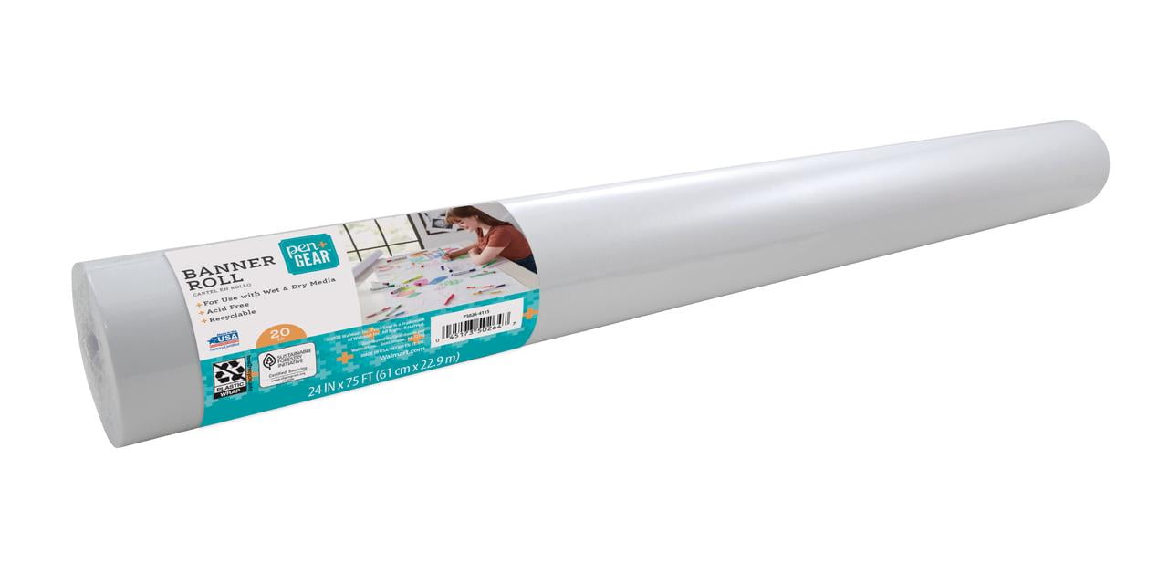 Pen + Gear All-Purpose White Paper Banner Roll, 24' x 75', Acid Free