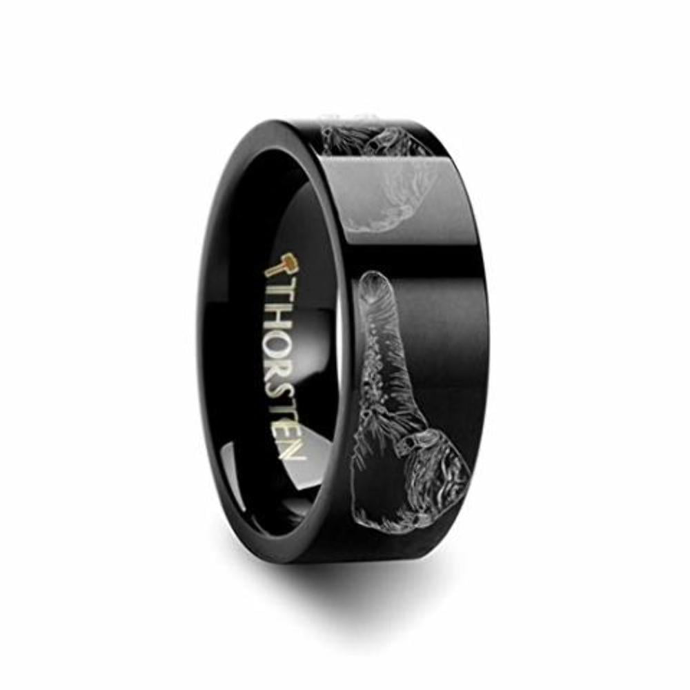 Thorsten Star Wars Jabba The Hutt Design Black Tungsten Ring 8mm Wide Wedding Band from Roy Rose Jewelry 