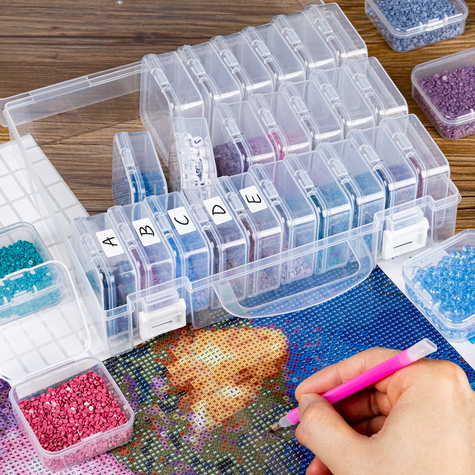 Bead Organizer Box, 30 Grids Small Clear Plastic Bead Storage Containers, Craft Organizer Case with Hinged Lid for Making Beading Jewelry Rhinestones Crafts Screws Small Parts (1 Pack)