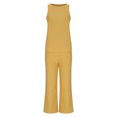 thumbnail image 4 of REORIAFEE Sexy 2 Piece Outfits for Women Summer Festival Outfit 2PC Fashion Women Round Neck Sleeveless Blouse + Loose Pockets Pants Sets Yellow XL, 4 of 8
