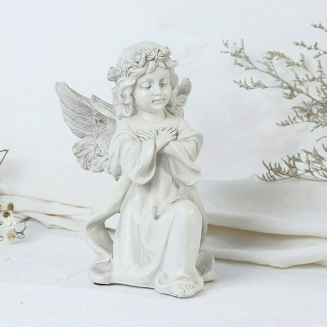 fastboy Resin White Angel Statue Desktop Decor Collection Window Props Christmas prayer hold hands