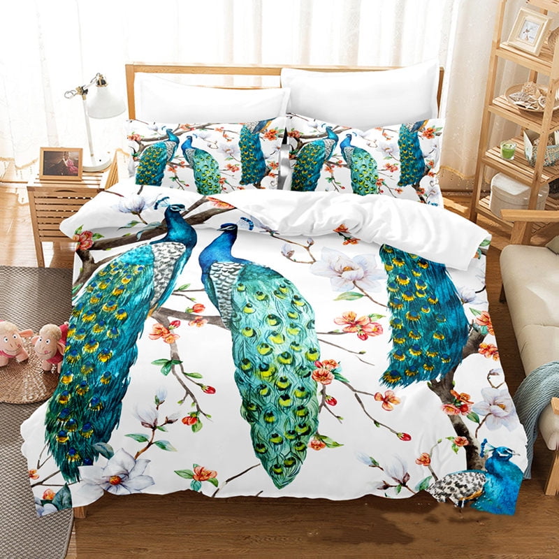 Peacock Feather Bedding Set Peacock Duvet Cover Set Single Double King For Adult Women