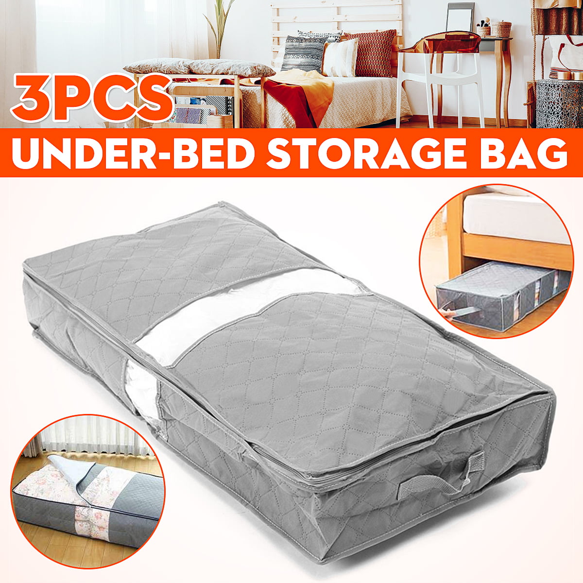 Portable Foldable Gray Under Bed Storage Bag Container Clothes Shoes Blanket Hot 
