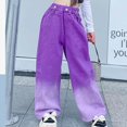 thumbnail image 4 of Ketyyh-chn99 Baggy Jeans for Teens Kids Girls' Fashion Waist Wide Leg Baggy Denim Pants Straight Washed Loose Jeans Size for 5-6 Years,Purple, 4 of 5