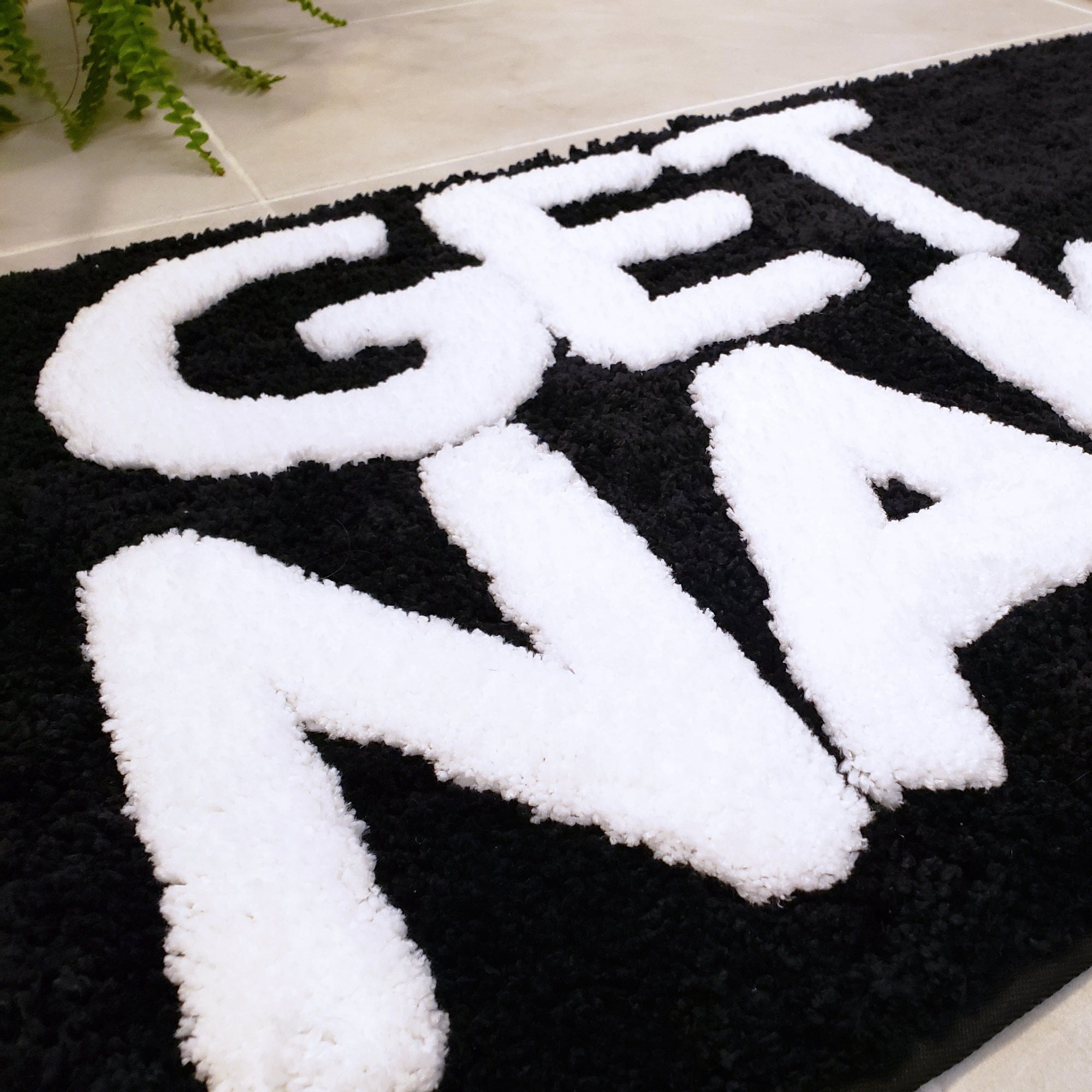 Get Naked Bath Mat - Cute Bath Mat for Apartment Decor - Black Bath Mat - Black Bathroom Rug with White Letters - 31" x 20"