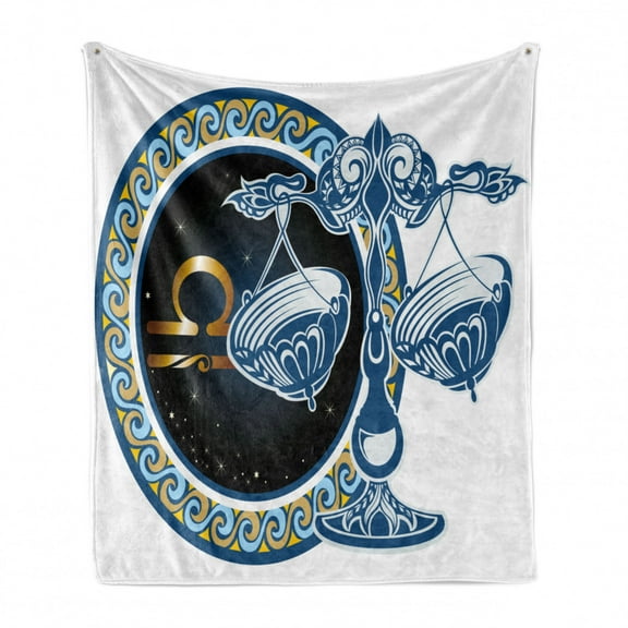 Zodiac Soft Flannel Fleece Throw Blanket, Historical Astronomy Sign Libra Pattern with Wheel and Scales Planetary Image, Cozy Plush for Indoor and Outdoor Use, 70" x 90", Multicolor, by Ambesonne