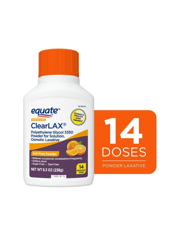 Equate ClearLax Polyethylene Glycol 3350 Powder for Solution, Orange, 14 Doses