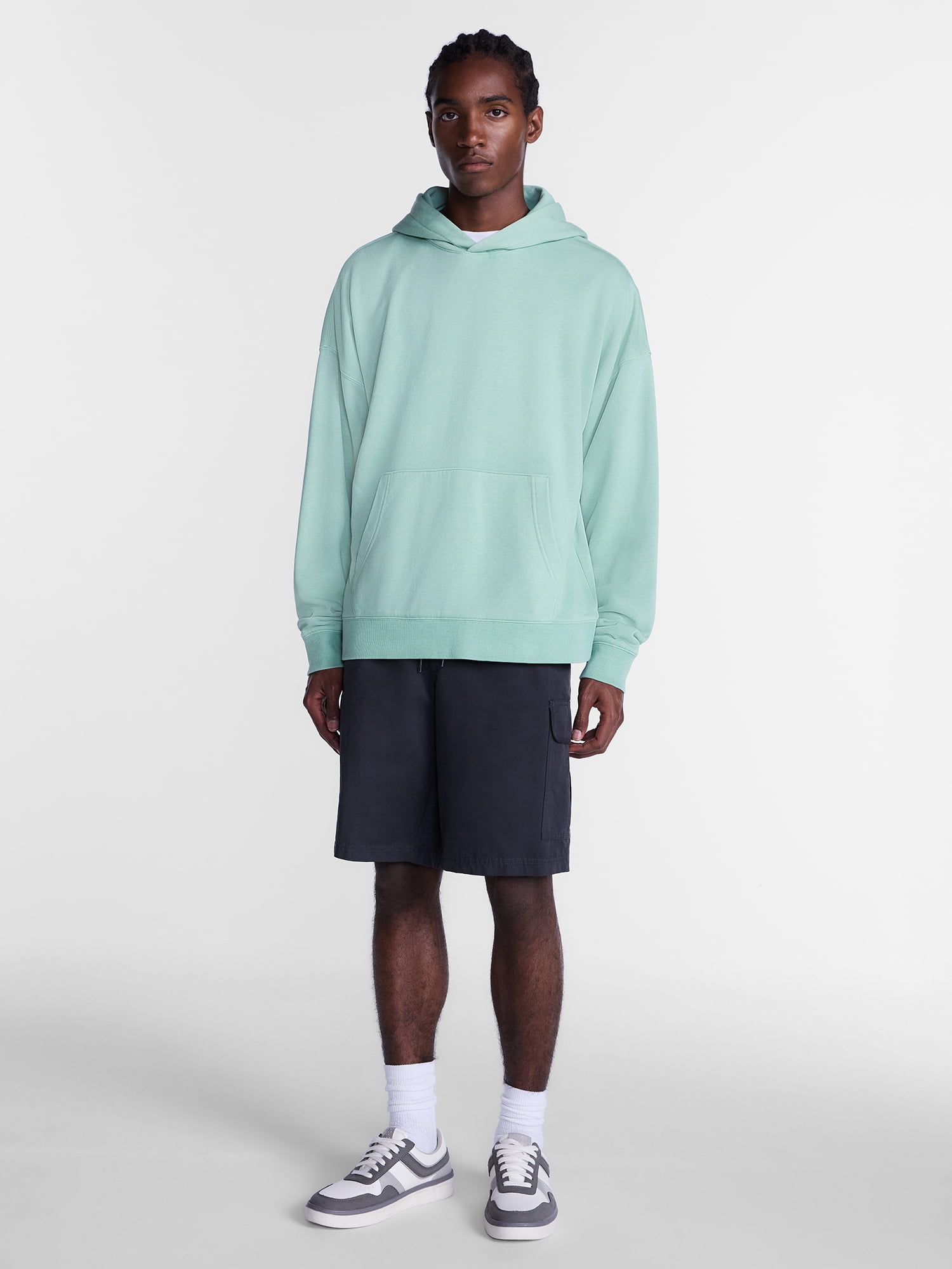 No Boundaries Boxy Fit Oversized Fleece Hoodie with Long Sleeves, Men's XS-4XLT