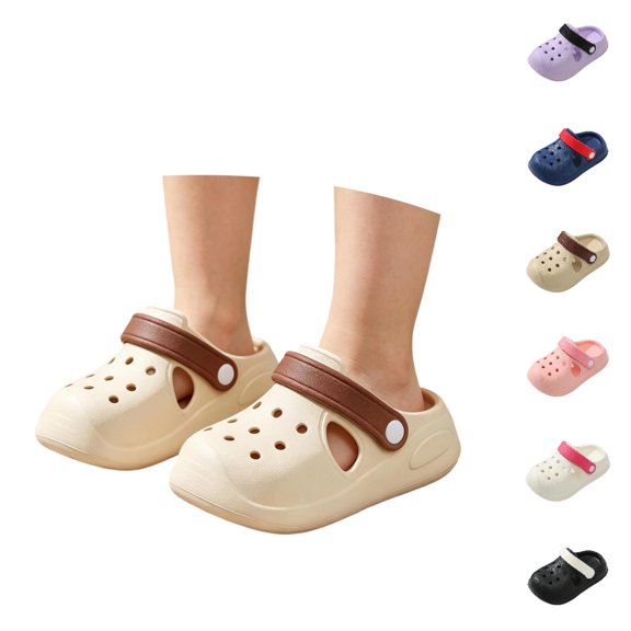 UJNDER Kids Clogs Boys and Girls Simple Lightweight Soft Sole Anti-Slip Slip-On Indoor Outdoor Slippers for Kids,Khaki,4.5-5 Years