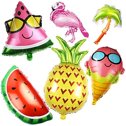 6PCS Summer Foil Balloons -Hawaiian Themed Party Supplies Decorations Flamingo Pineapple Baby Shower Tropical Beach Pool Wedding Birthday Party Favors