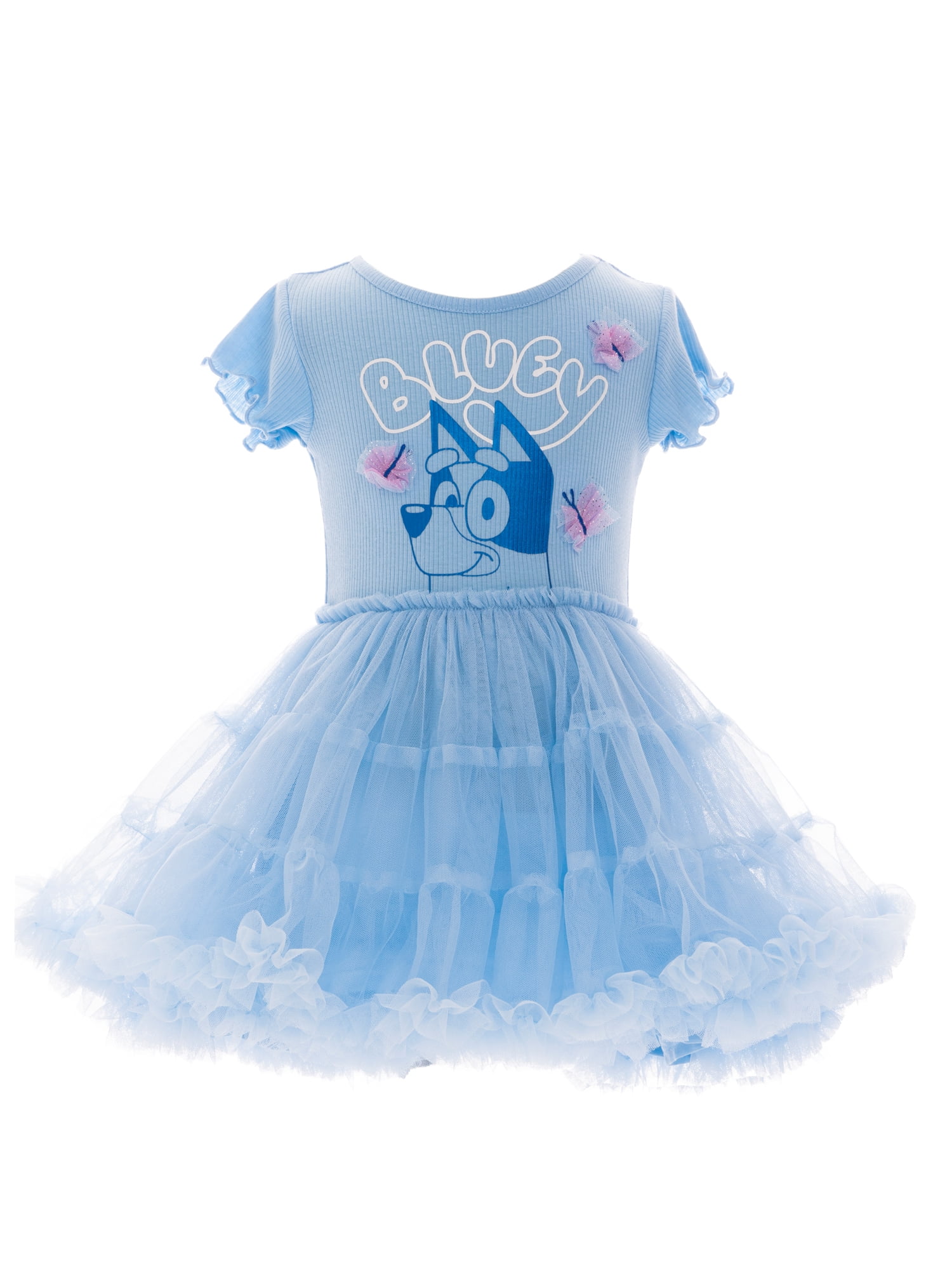 Bluey Toddler Girl Tiered Tutu Dress with 3D Butterflies, Sizes 12M-5T