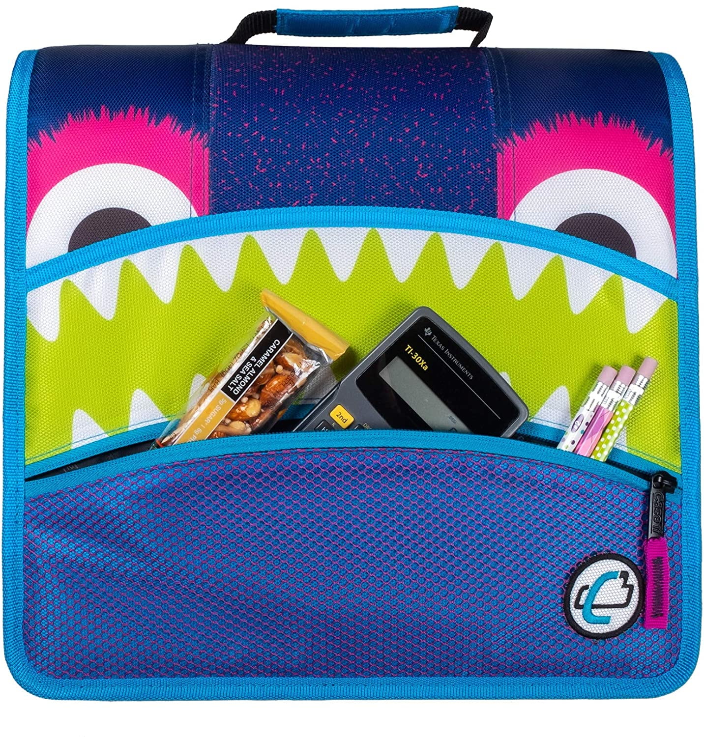 Case It, Mighty Zip Tab, 3' O-Ring Zipper Binder with Tabs, Purple Monster, D-146-ME