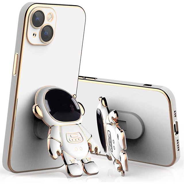 Funda con soporte oculto Astronaut compatible con iPhone 13 Pro Max/13 Pro/13, carcasa protectora de Tpu galvanizada (blanco) Sincero Electrónica