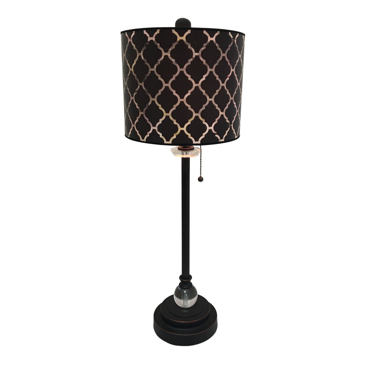 Royal Designs 28" Crystal and Oil Rub Bronze Buffet Lamp with Black Moroccan Tile Design Hardback Lamp Shade, Set of 2