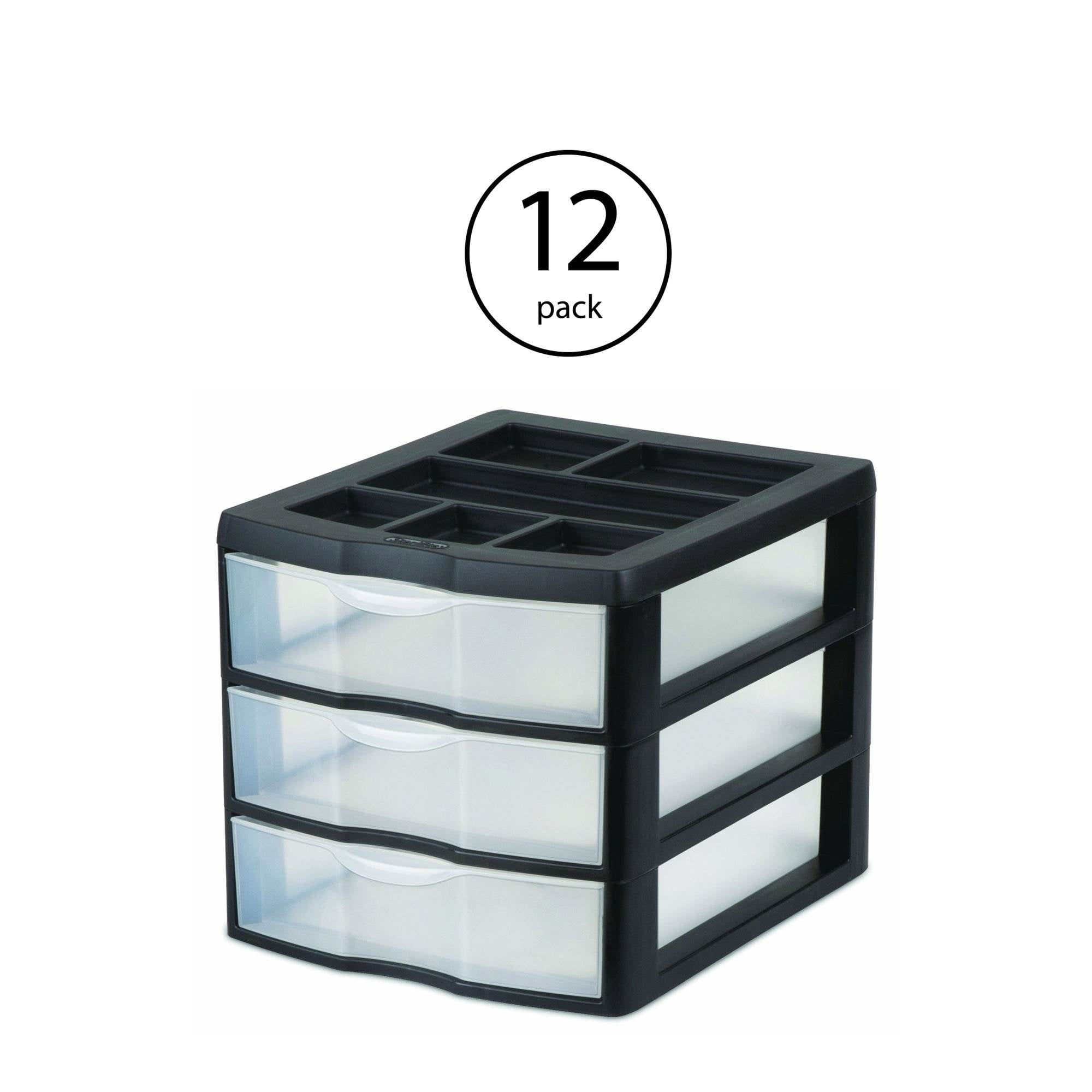 Sterilite Medium Compact Countertop 3 Drawer Desktop Storage Unit (12 Pack)