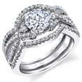 thumbnail image 1 of Ensemble de Fiançailles et de Mariée pour Femmes 3 Pcs en Argent Sterling avec Zircone Cubique Ronde 1,25 Ct, 1 of 4