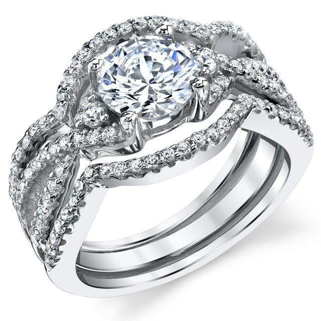 Ensemble de Fiançailles et de Mariée pour Femmes 3 Pcs en Argent Sterling avec Zircone Cubique Ronde 1,25 Ct