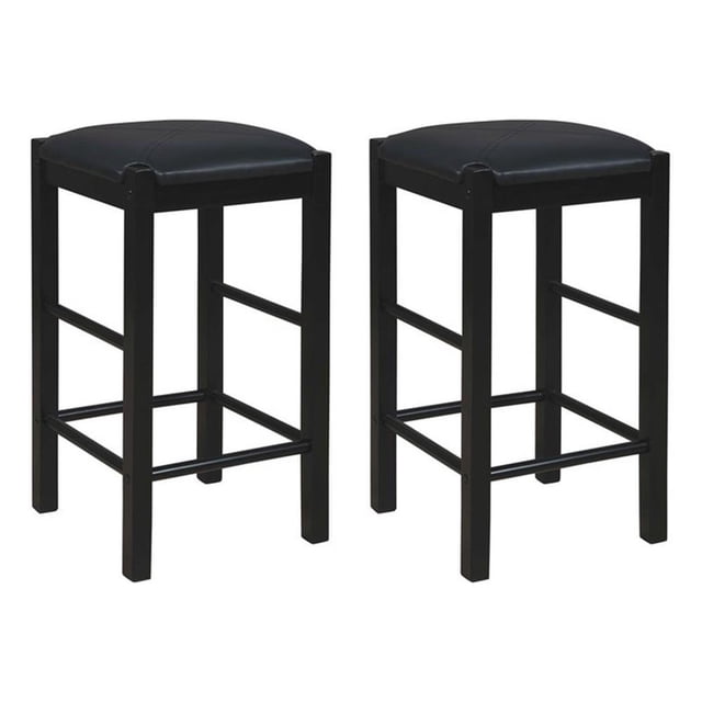 Linon Tifton Set of Two 25" Backless Wood Faux Leather Counter Stools in Black