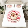thumbnail image 2 of Manfei Cute Santa Claus Twin Sheet Sets for Teen, Merry Christmas Twin Fitted Sheet, Cartoon Pink Plaid Buffalo Flat Sheet, Lightweight Room Decor, 3-Piece, 2 of 7