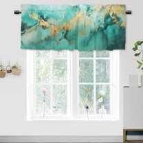 Green Marble Kitchen Valance Curtains Teal Golden Lines Turquoise Rod Pocket Valances for Bedroom Living Room Dining Room 54 by 18 in, 1 Panel