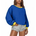 thumbnail image 2 of Wyobmus Womens Long Sleeve Sweatshirts Casual Y2K Clothes Color Blocked Crewneck Sweatshirts Comfy Loose Cute Pullover Tops Fall Fashion Clothes A-Blue, 2 of 5