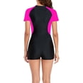 thumbnail image 7 of JGGSPWM Women's Color Block Swimsuit Short Sleeve Zip Up Swimming Suit Surfing Bathing Suit Red M, 7 of 7