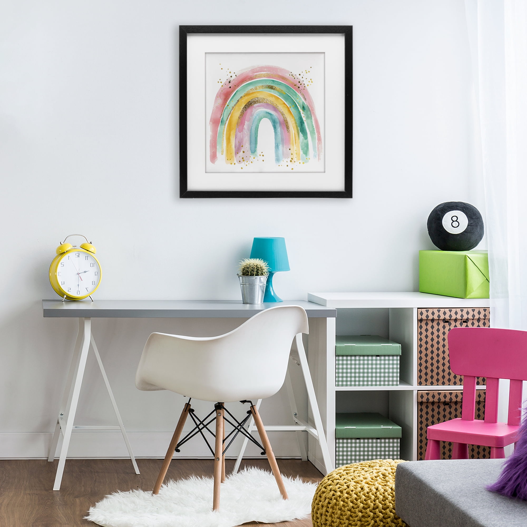 Stupell Industries Pastel Rainbow with Gold Accents Black Framed Print Under Glass, design by Creative Studio
