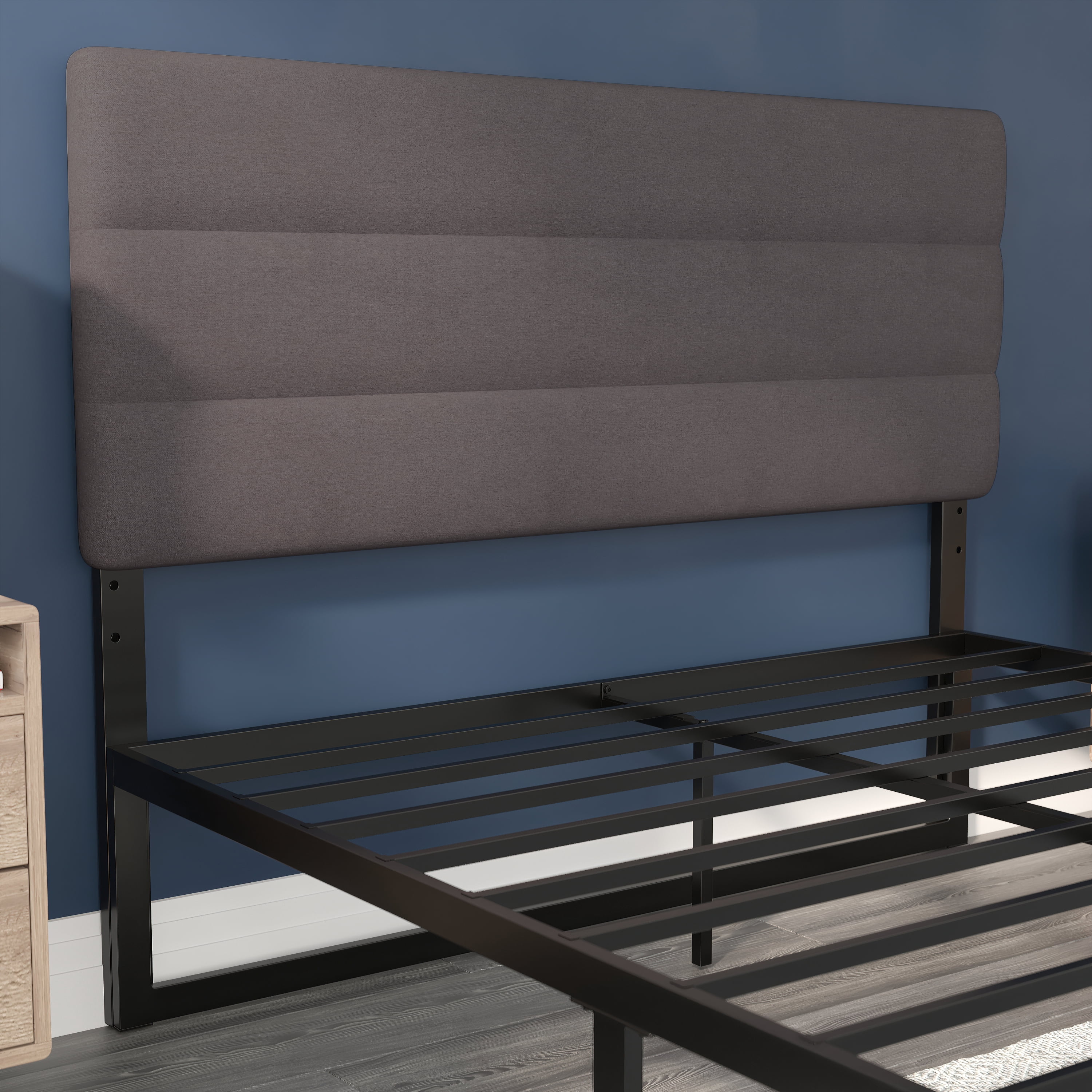 BizChair Queen Channel Stitched Fabric Upholstered Headboard, Adjustable Height from 44.5" to 57.25" - Gray
