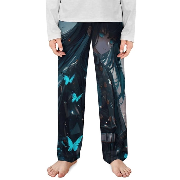 Demon Slayer Muichiro Tokito Pajama Pants Long Sleep Pants Soft Elastic Waist PJ Bottoms Lounge Pants