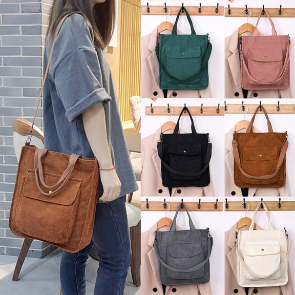 ibiyuan Corduroy Tote Bag for Women Large Shoulder Bag with Zipper and Pockets for College Work Travel Shopping