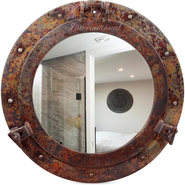 Rustic Copper Shipwrecked Premium Nautical Porthole Mirror | Nautical Bathroom Mirrors (10 Inches, Aluminum Mirror)