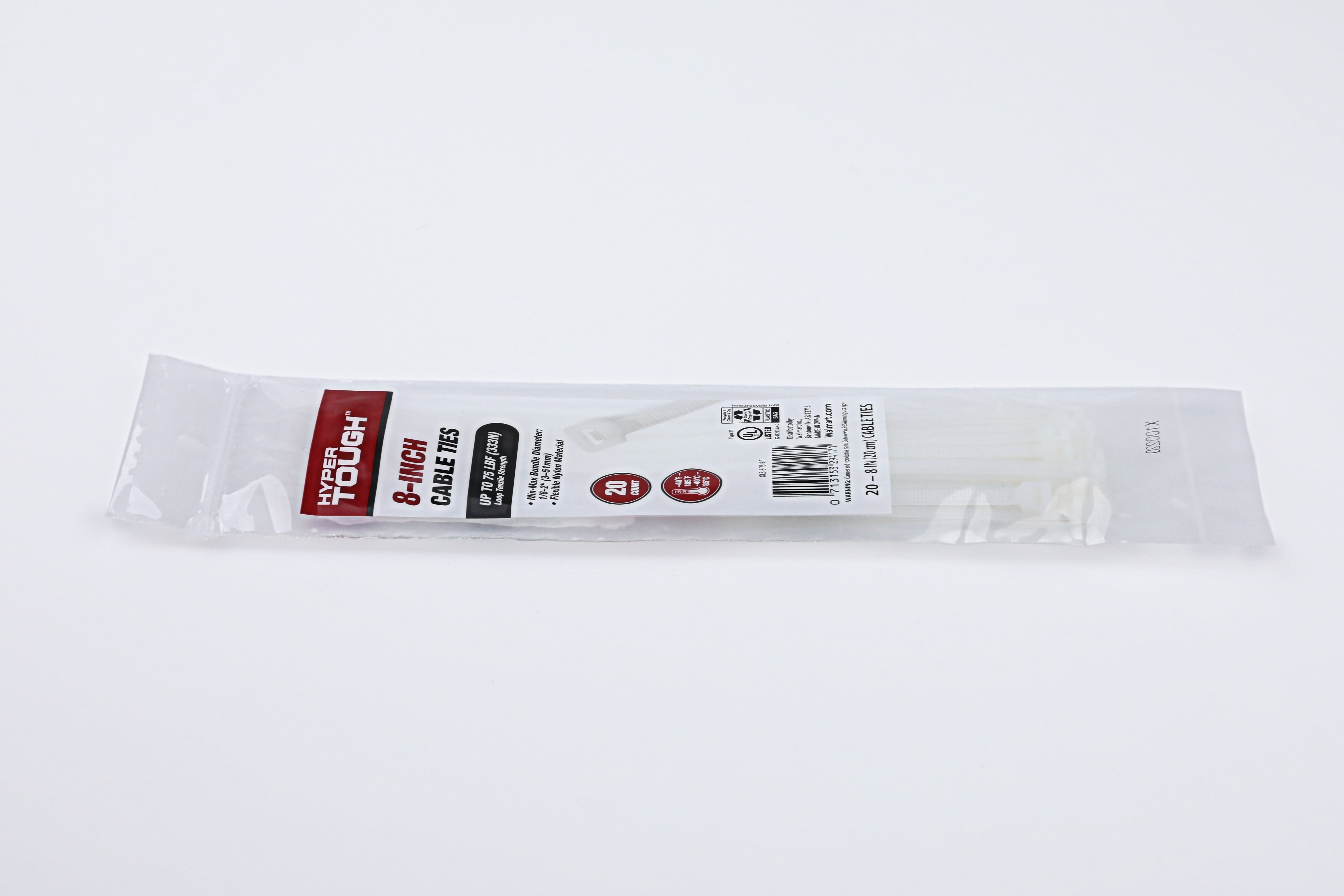 Hyper Tough 8inch Cable Tie Natural 20Pcs