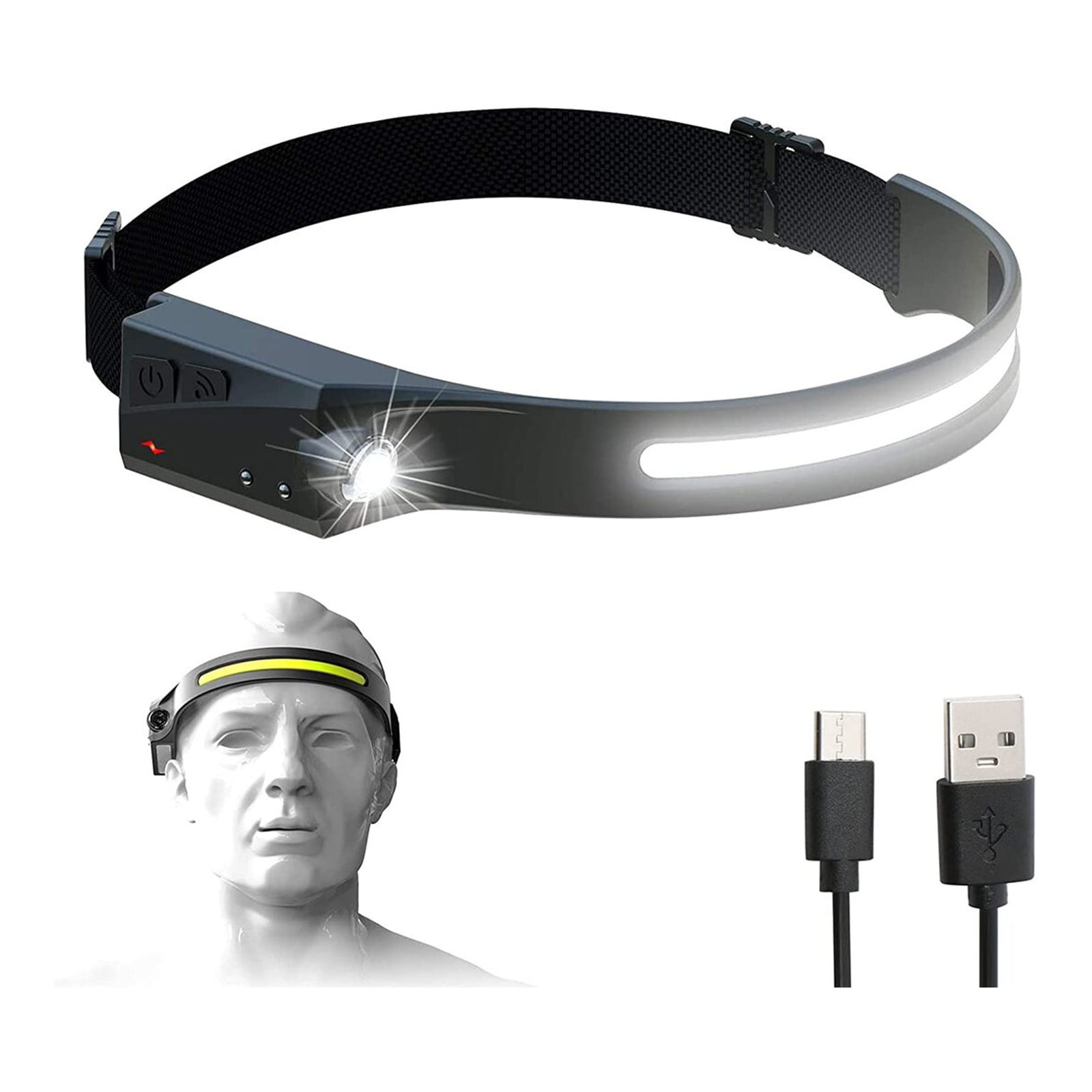 3000Lumen XPE LED IR Sensor Headlamp USB Rechargeable Camping Hiking Headlight 
