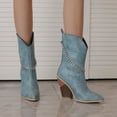 thumbnail image 2 of Mepaouo Women's Cowboy Ankle Boots Heel Cowgirl Chelsea Mid Calf Western Short Booties(Blue,7), 2 of 8