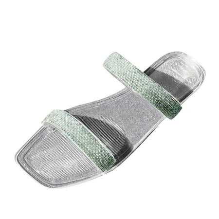 

Youmylove Women Slide Slippers Fashion Spring Summer Flat Bottom Rhinestone Sequins Large Size Beach Shoes Leisure Ladies Cozy Daily Walking