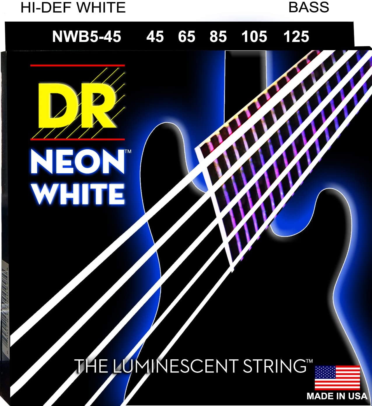 DR Strings NWB545 DR Neon 5 Bass Guitar String, Medium, White