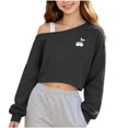 thumbnail image 2 of Xdegoge Teen Girls One Shoulder Cropped Sweatshirt Long Sleeve Cute Cherry Graphic Pullover Y2k Fall Trendy Casual Tops, Size 12-13, 2 of 7