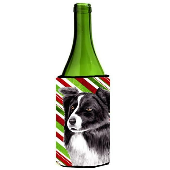 Border Collie Candy Cane Holiday Christmas Wine bottle sleeve Hugger - 24 oz.