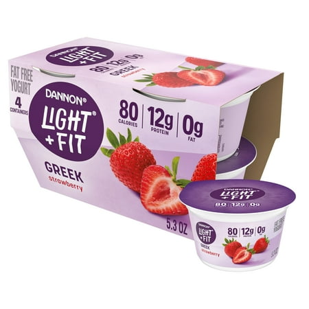 Light + Fit Strawberry Flavored Greek Fat Free Yogurt Pack, 5.3 oz, 4 Count