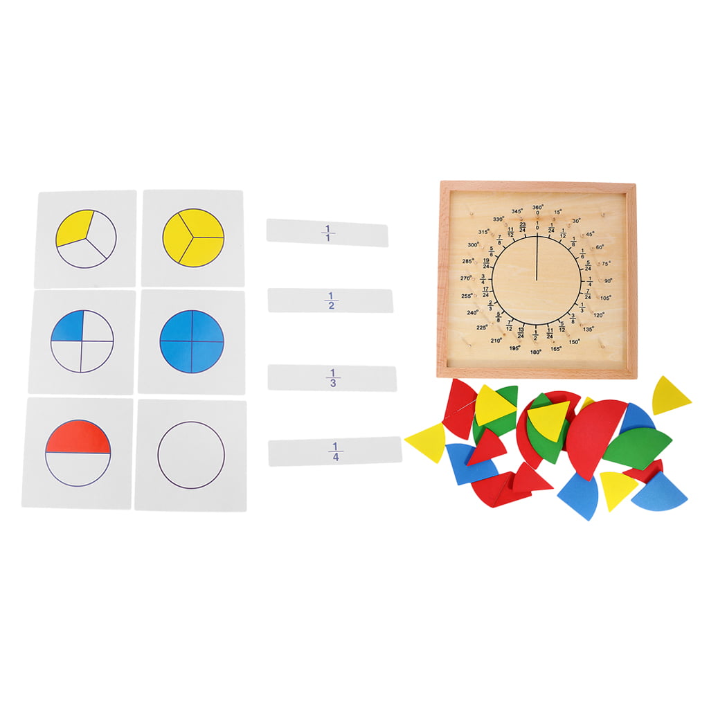 Montessori Beechwood Toy Circular Fraction Board w/ Cards for Kids Education 