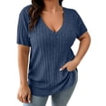 thumbnail image 2 of Naotn Summer Ribbed Tops for Women Fashion Casual V Neck Short Sleeve Shirts Trendy Holiday Tunic Blouses, 2 of 7