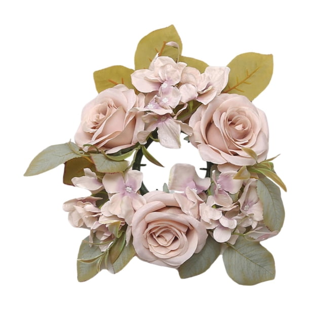 Corona de rosas, corona decorativa con velas para propuesta, chimenea, cumpleaños, pared Champán oscuro