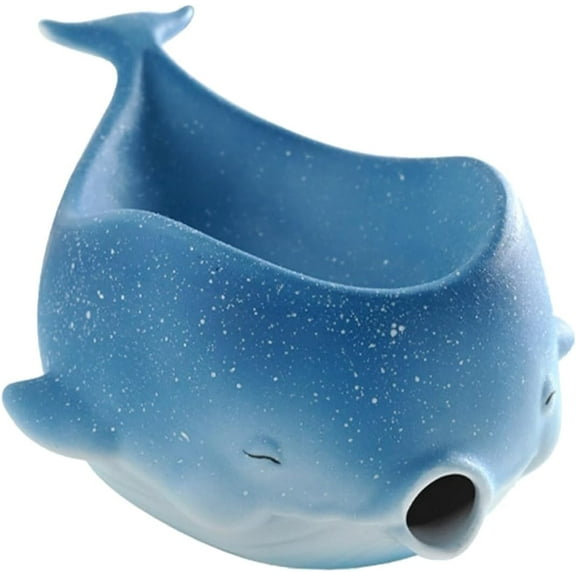 Adorable Whale Ceramic Soap Dish Drainable Tray for Kitchen Sink Bathroom Tub Cute Soap and Sponge Holder for Shower Storage and Decoration
