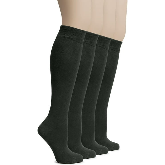 HUGH UGOLI Women's Bamboo Knee High Socks Dress Socks, 4 Pairs, Army Green, Shoe Size: 5-8