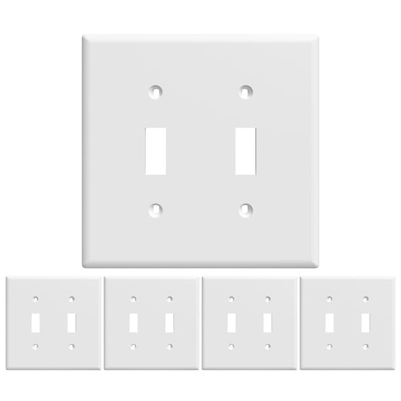2-Gang Plastic Toggle Wall Plate,Middle Size,White, 5 Pack