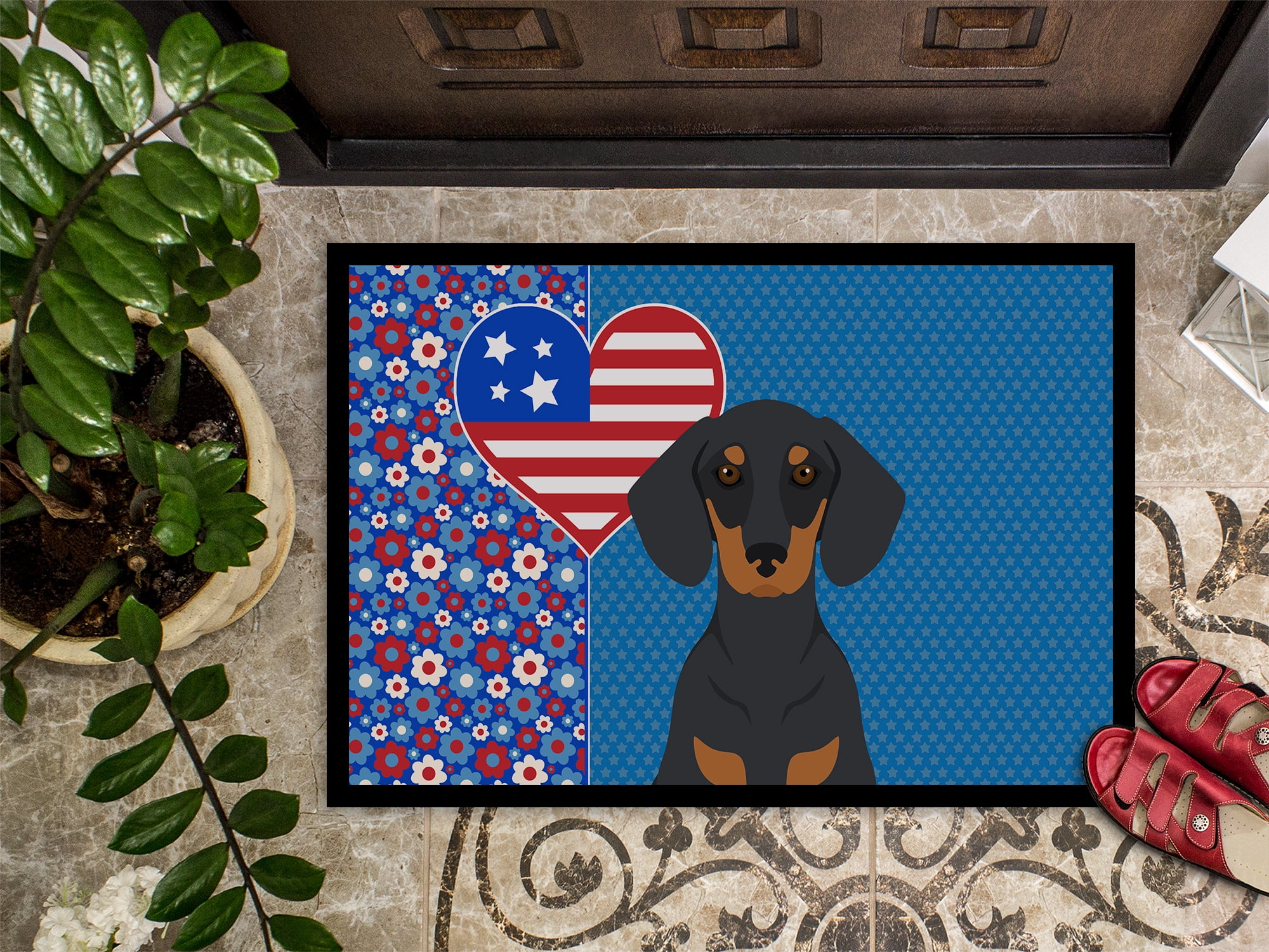 Black and Tan Dachshund USA American Indoor or Outdoor Mat 24x36 36 in x 24 in