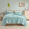 thumbnail image 3 of Noaman Full/Queen Shaggy Long Fur Comforter Mini Set, 90" x 90" Blue Plush Faux Fur Bedding Set with 2 Shams, Hypoallergenic & Machine Washable, 3 of 9